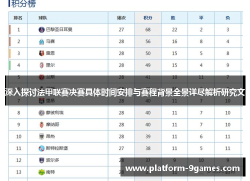 深入探讨法甲联赛决赛具体时间安排与赛程背景全景详尽解析研究文